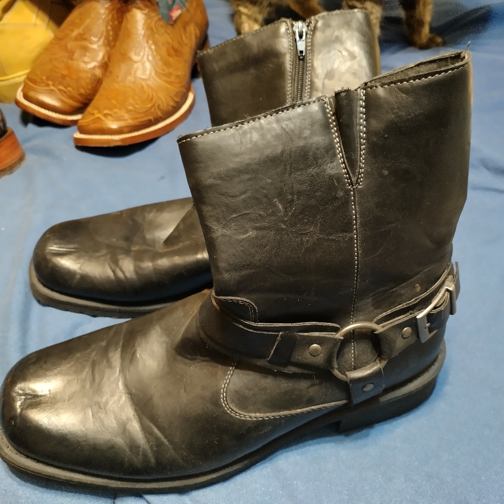 Mens zip side biker boots